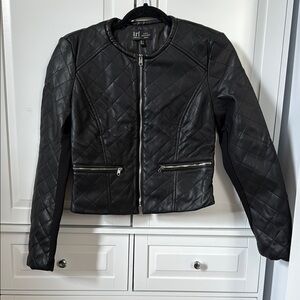 Black Leather Cropped Jacket with Zipper